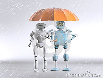 Two with umbrella, 3d render Stock Photo