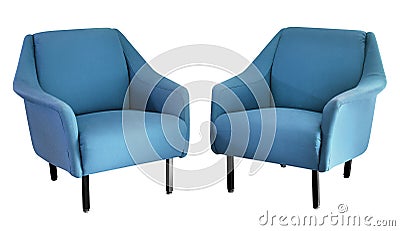 Two upholstered blue fifties armchairs Stock Photo