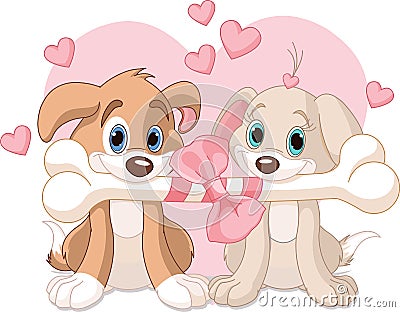 Two Valentine dogs Vector Illustration