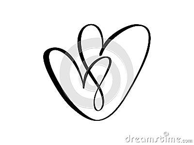 Two vector black hearts sign. Icon on white background. Illustration romantic symbol linked, join, love, passion and Vector Illustration