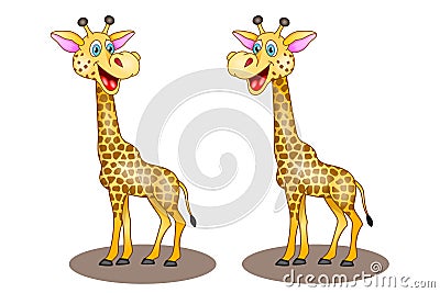 Two vector cartoon giraffe on white background with laughing Stock Photo