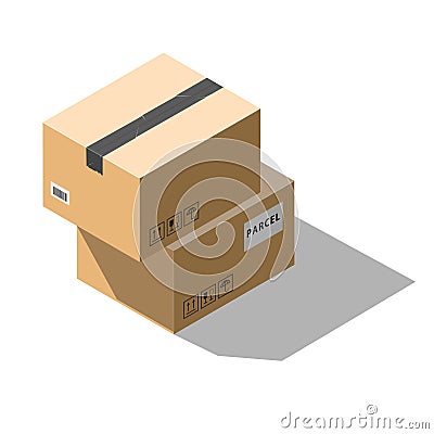 Two vector isometric cardboard parcel boxes isolated on white background Vector Illustration