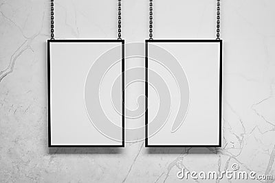 Two vertical A4 frames hanging on metallic chains Cartoon Illustration