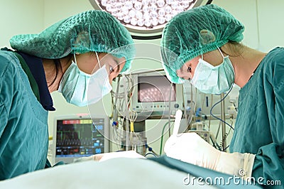 Two veterinarian doctor working in operating room Editorial Stock Photo