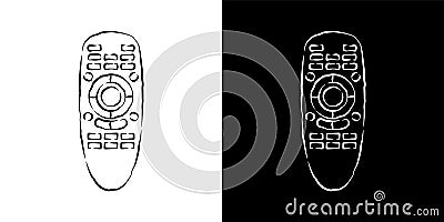 Two views hand remote control. Multimedia panel with shift buttons. Program device. Wireless console. Sketch of universal Vector Illustration