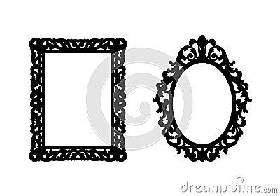 Two vintage openwork black frames on a white background for printing and laser carving. Vector illustration. Vector Illustration