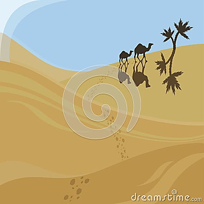 Two Walking Camels Vector Illustration