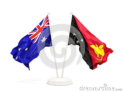 Two waving flags of Australia and papua new guinea isolated on white Cartoon Illustration