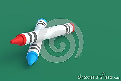 Two wax crayons on green background. Colorful pencils. Back to school concept. Preschool education Stock Photo