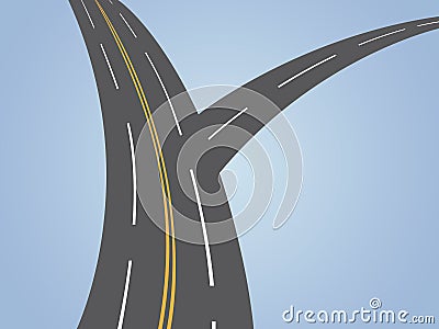 A two way asphalt highway where small connecting road with main lane Vector Illustration