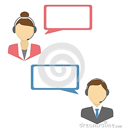 Two web consultants with headphones and blank spaces for text is Vector Illustration