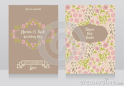 Two wedding cards in folkloric style Vector Illustration