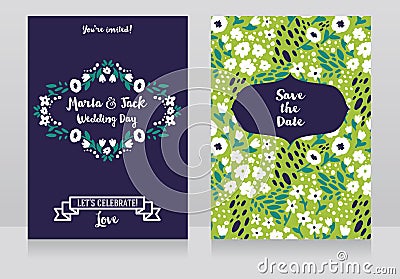 Two wedding cards in folkloric style Vector Illustration