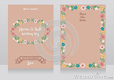 Two wedding cards in folkloric style Vector Illustration