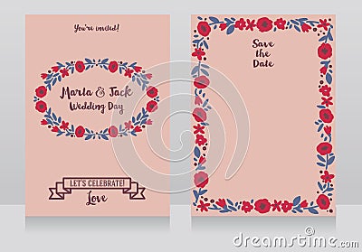 Two wedding cards in folkloric style Vector Illustration