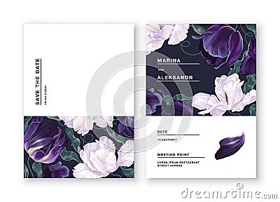 Template postcards, invitations, banners for social networks, advertising with botanical design. Vector Illustration