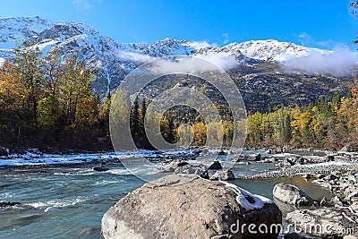 Beautiful autumn landscape over Alaskan Mountains Stock Photo