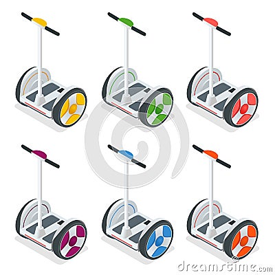 Two-wheeled Self-balancing electric scooter vector isometric illustrations. Intelligent and fashionable personal Vector Illustration