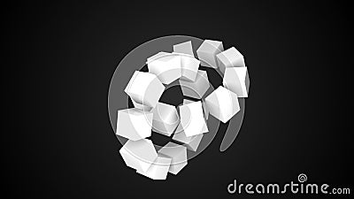 Two wheels of cubes in black space, geometric 3d render abstraction, computer generating background Stock Photo