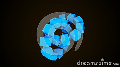Two wheels of cubes in black space, geometric 3d render abstraction, computer generating background Stock Photo