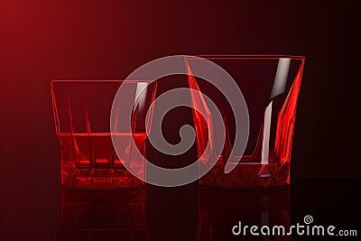 Two whiskey glasses on a table with a red theme generated by ai Stock Photo