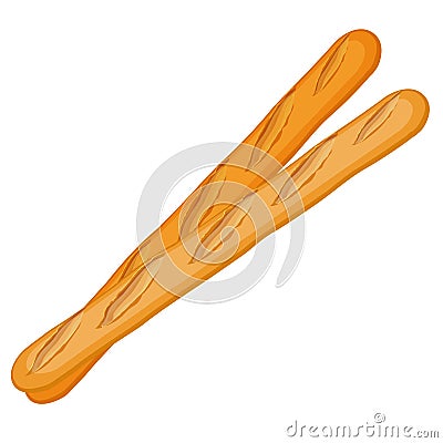 Two white baguettes close-up hand drawn figure on white background. Vector Illustration