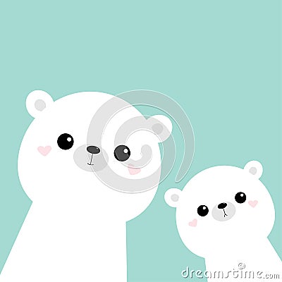 Two white bear face head icon set. Cute kawaii animal. Cartoon funny baby character. Kids print for poster, t-shirt. Love. Vector Illustration