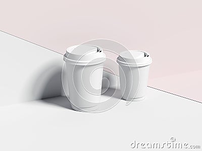 Two white blank paper coffee cups. 3d rendering Stock Photo