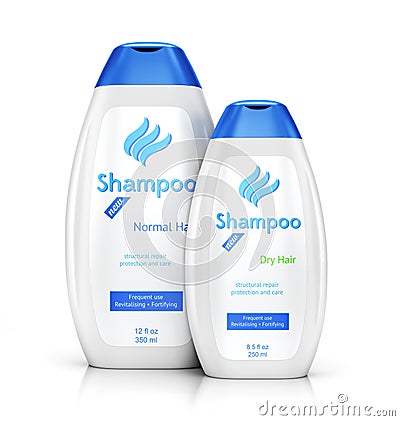 Two white bottles of shampoo Stock Photo