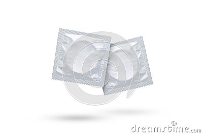 Two white condoms on white Stock Photo