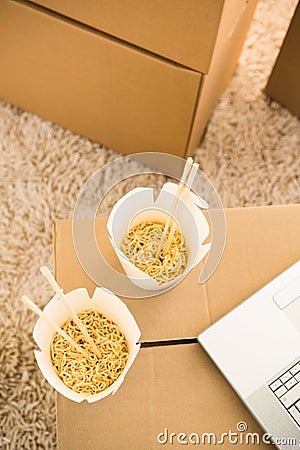 Two white noodles boxes Stock Photo