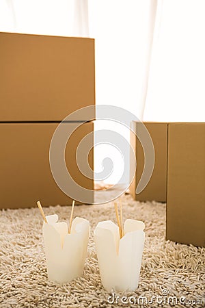 Two white noodles boxes Stock Photo