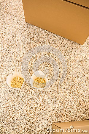 Two white noodles boxes Stock Photo