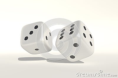 Two white rolling dices isolated on white background Cartoon Illustration