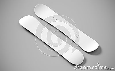 Two white snowboards on top and bottom, a mockup for your design. Clear realistic snow board mock up template for Stock Photo