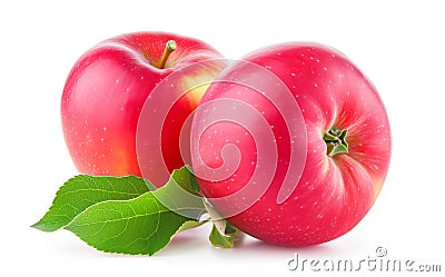 Two whole bright and shiny red apples isolated on white background Stock Photo