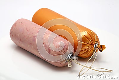 Two whole sausages over white Stock Photo