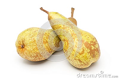 Two whole, uncut `abate fetel` pears Stock Photo