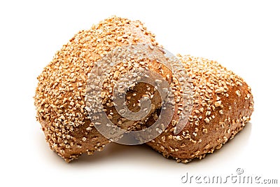 Two wholemeal bread rolls from spelt isolated Stock Photo