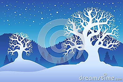 Two winter trees with snow 2 Vector Illustration