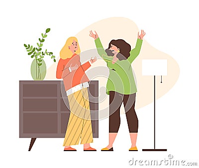 Two women arguing and yelling at each other, flat vector illustration isolated. Vector Illustration