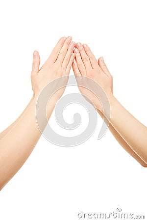 Two women arms, hand gesture Stock Photo
