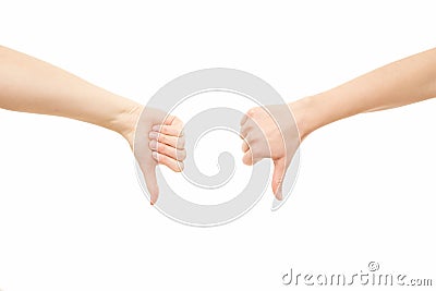 Two women arms thumbs down Stock Photo