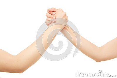 Two women arms wrestling. Hand gesture Stock Photo