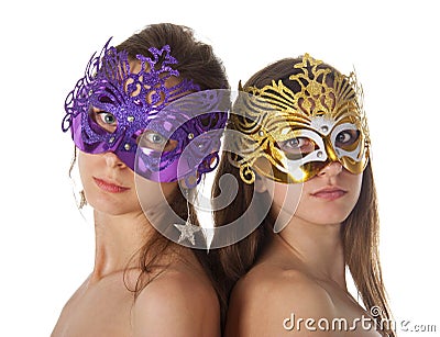 Two women in carnival masks Stock Photo