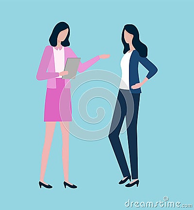 Two Women Discussing Business Issues Isolated Vector Illustration