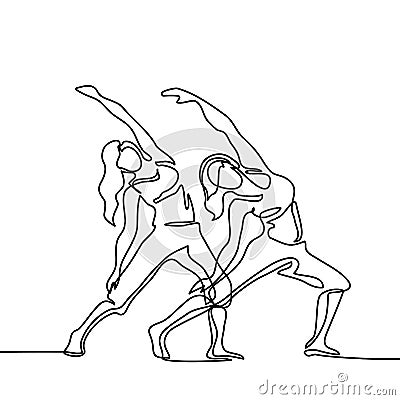 Two women doing exercise in yoga pose Vector Illustration