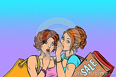 Two women gossip women customers Vector Illustration