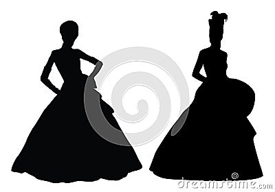 Two women in a luxury, Vintage dresses Vector Illustration