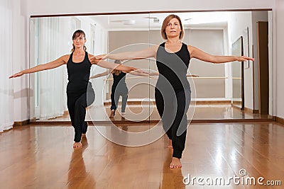 Two women making a fitness exercisen in synchrony Stock Photo